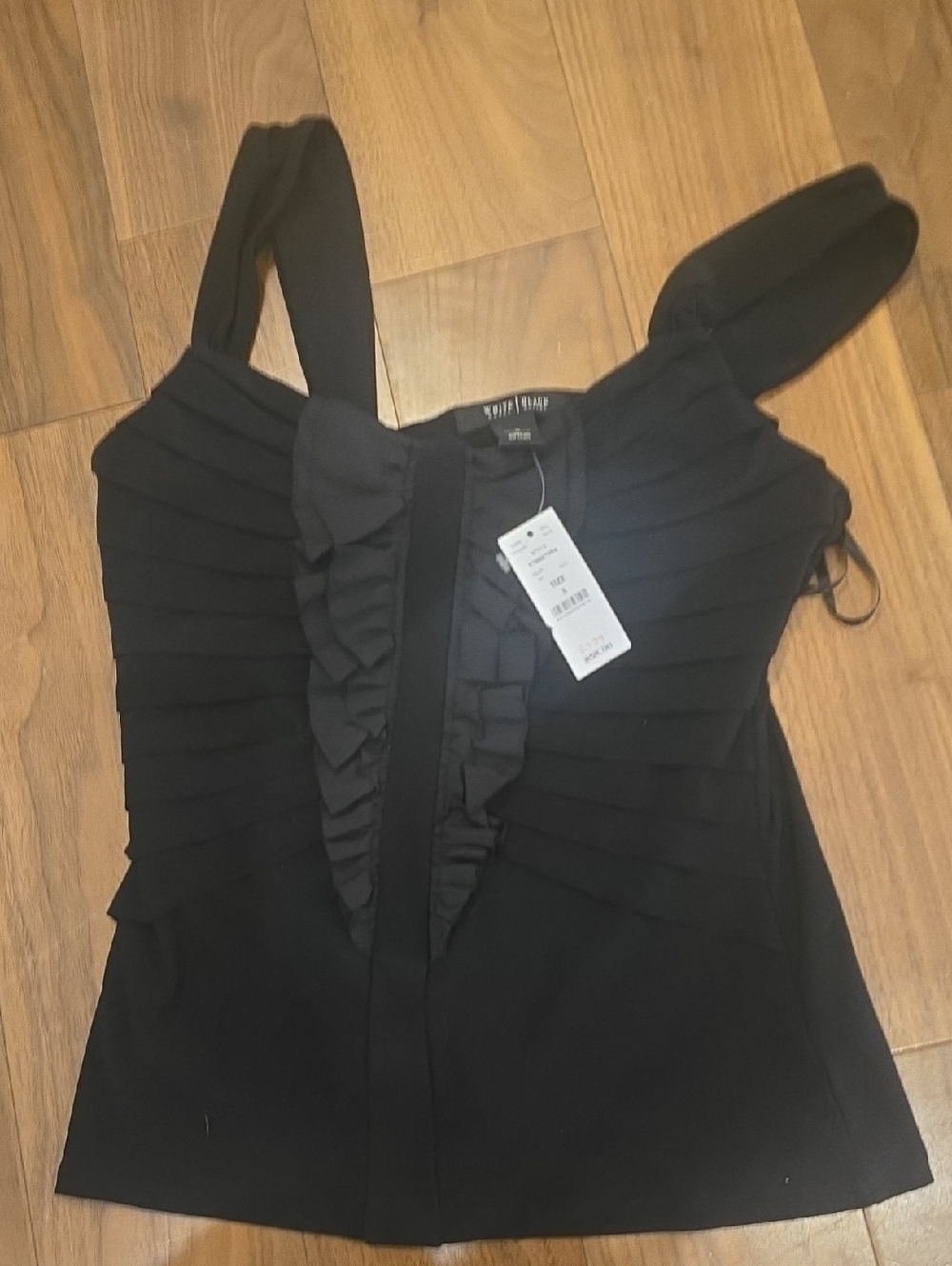 White House Black Market Black Ruffle Front Tank Top